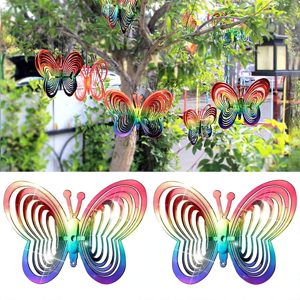 Buy 2pcs Butterfly Windmill Decor Rotating Wind Chimes Wind Spinner Outdoor Decor