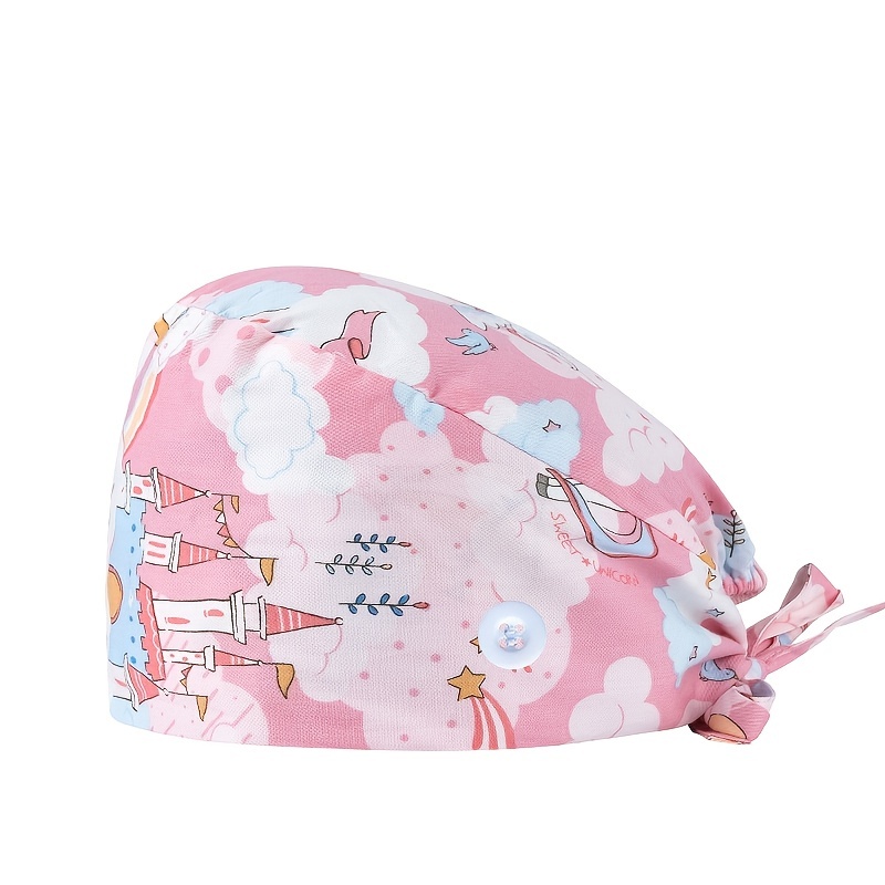 Light Cartoon Print Nurse Hat Adjustable Scrub Cap