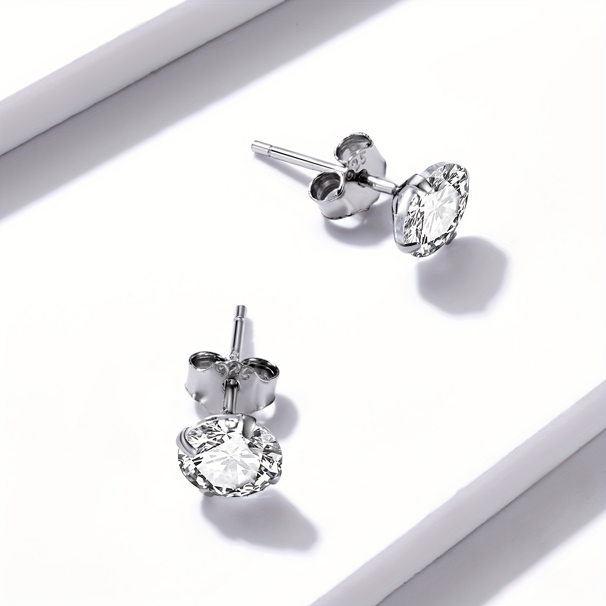 Stud Earrings 925 Platinum Plated Round Cubic Zirconia