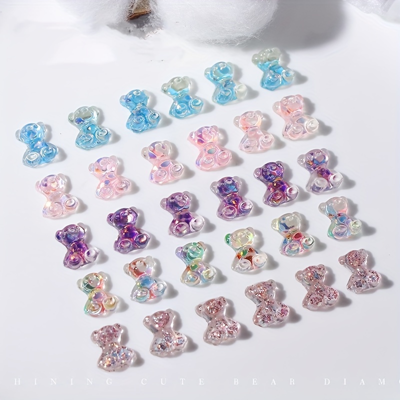 3d Nail Art Charms Bear Heart Resin Glitter Rhinestones Kawaii Decoration  12pcs