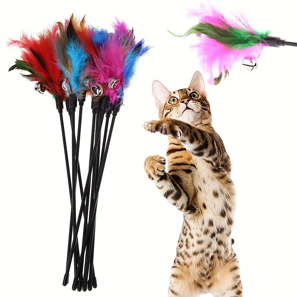 

4pcs/set Interactive Cat Toy - Feather Teaser Stick With Bell For Playful Cats