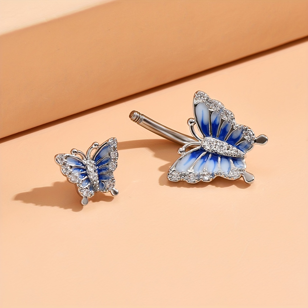 Double Butterfly Shape Belly Button Ring with Zircon, Vintage Style