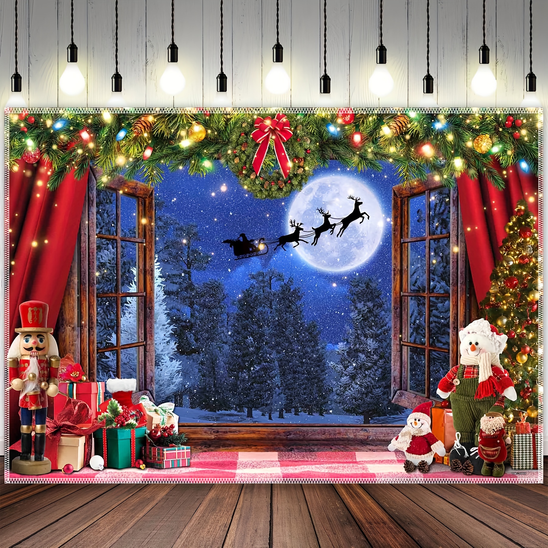 Christmas Window Winter Wonderland Polyester Photography - Temu