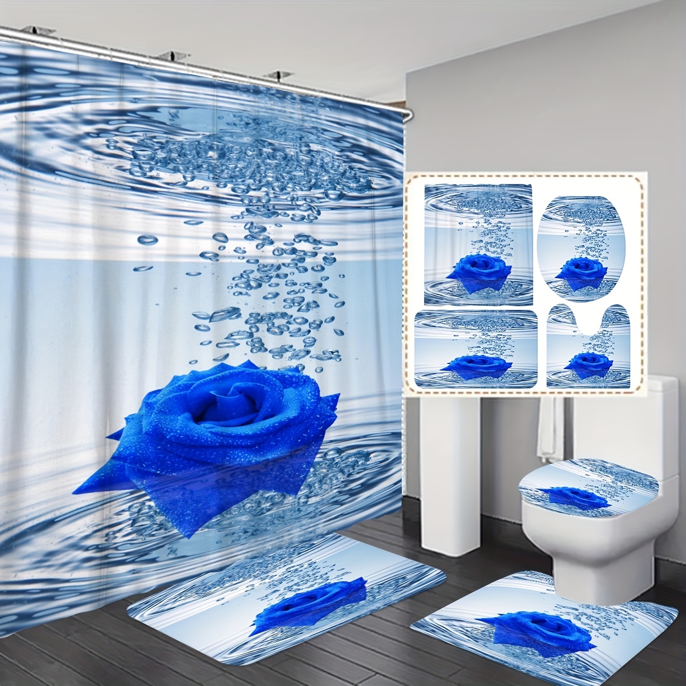 Juego de accesorios de baño azul de 4 piezas, juego de baño de cerámica  para decoración de baño, accesorios para baños, accesorios de baño azules  con