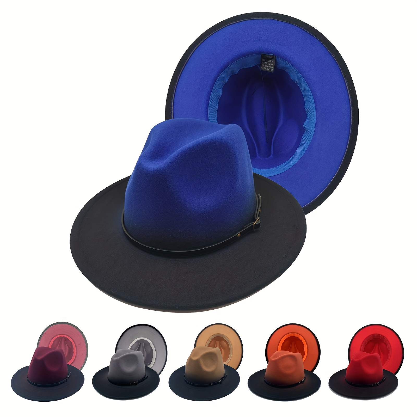 1pc Wide Brim Fedora Hats For Women Men Two Tone Felt Hat Gradient