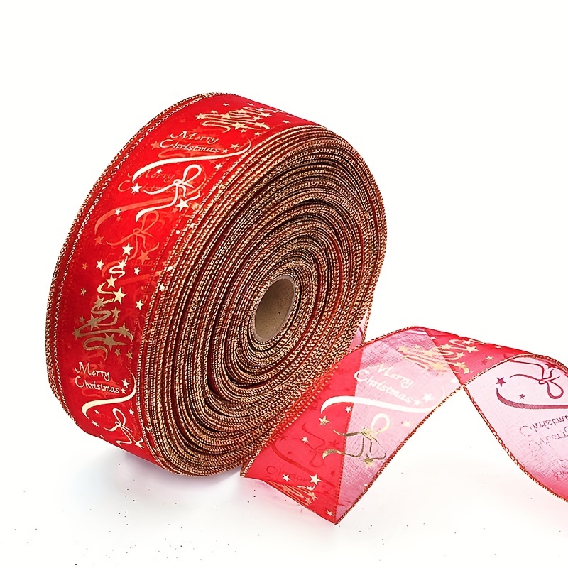 Red Printed Ribbon Christmas Tree Decoration Gift Wrapping Ribbon