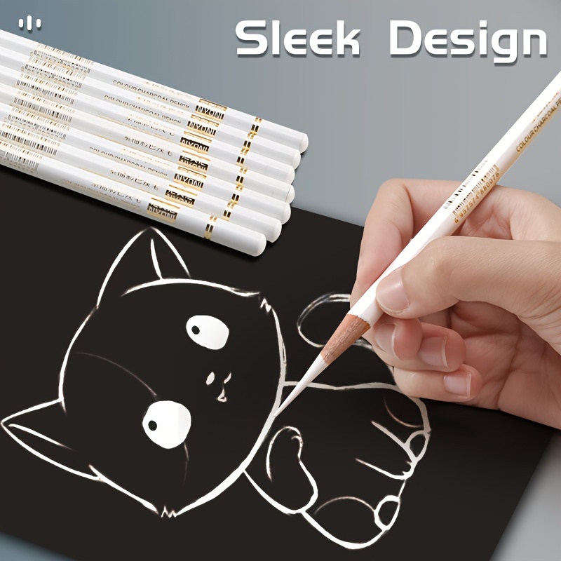 White Charcoal Pencils Drawing Set Professional White Sketch - Temu