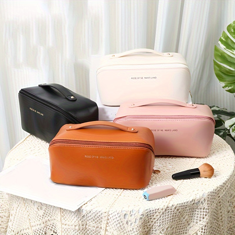Large Capacity Travel Cosmetic Bag, Multifunctional Storage Makeup Bag PU  Leather Makeup Bag, with Handle and Divider Travel Cosmetic Bags for