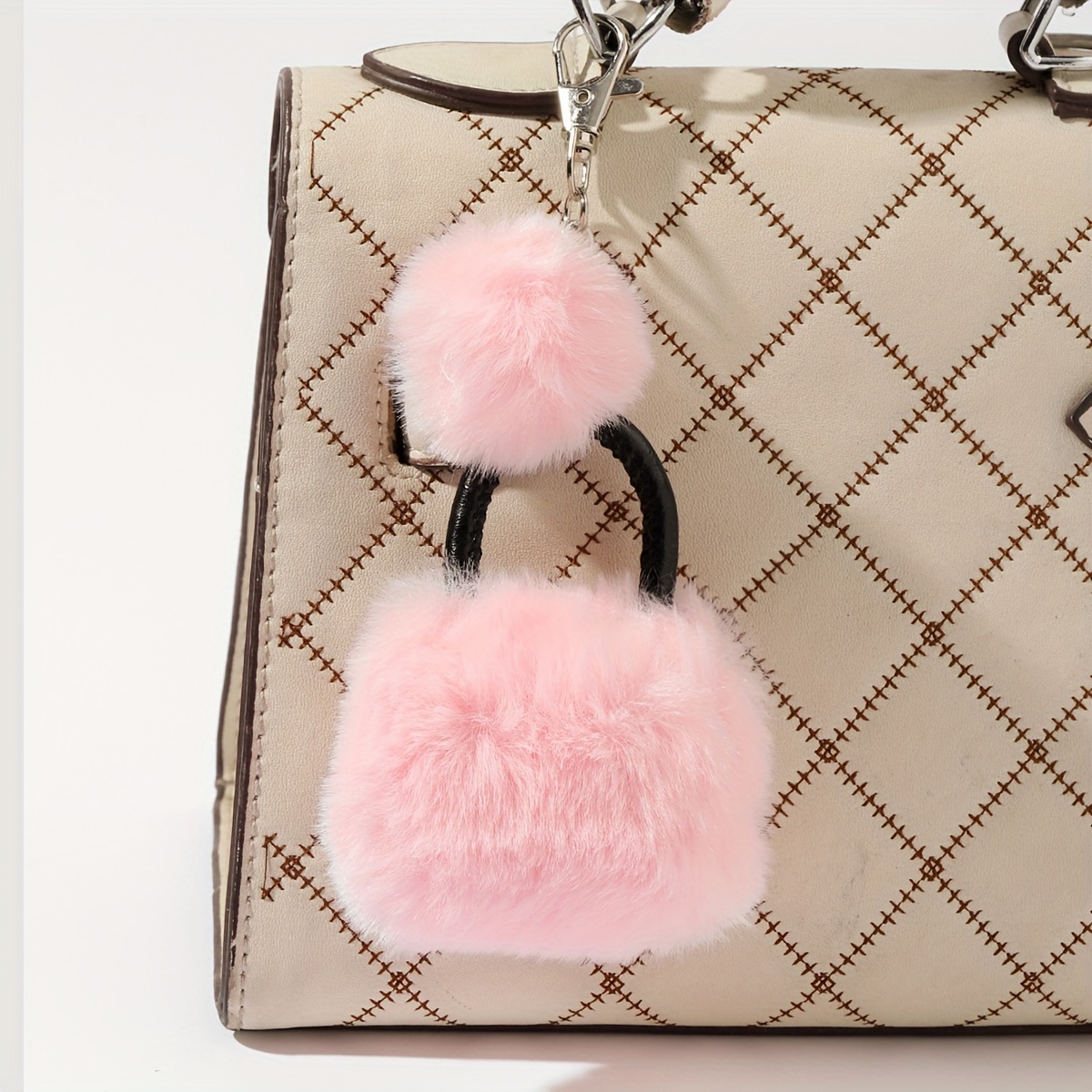 1pc Women's Leopard Print Fur Ball Keychain For Car And Bag