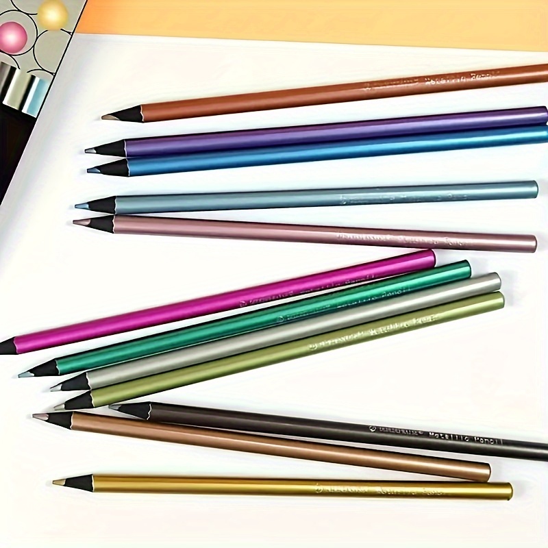 D-GROEE 12x Metallic Colored Pencils Black Wood Drawing Pencils Assorted  Colors Wooden Sketching Pencil Set Premium Non-toxic Colored Pencils for  Kids