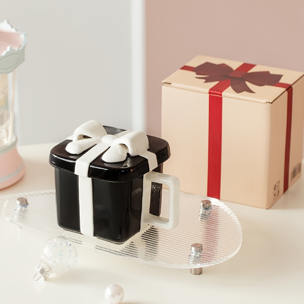 Gift Box Design Coffee Mug With Lid Ceramic Coffee Cups - Temu