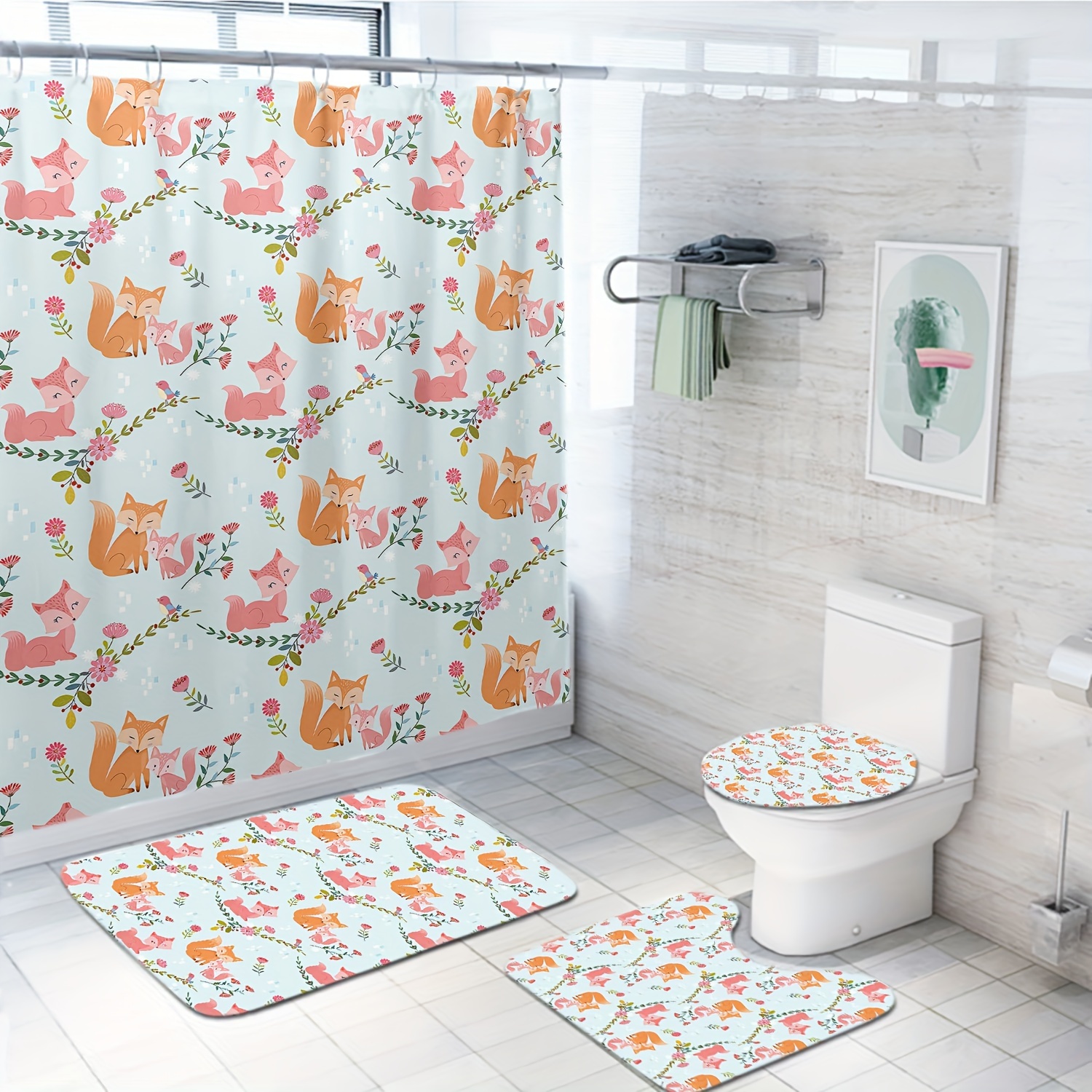 Pattern Shower Curtain Set Fox Girl Waterproof Curtain 12 - Temu