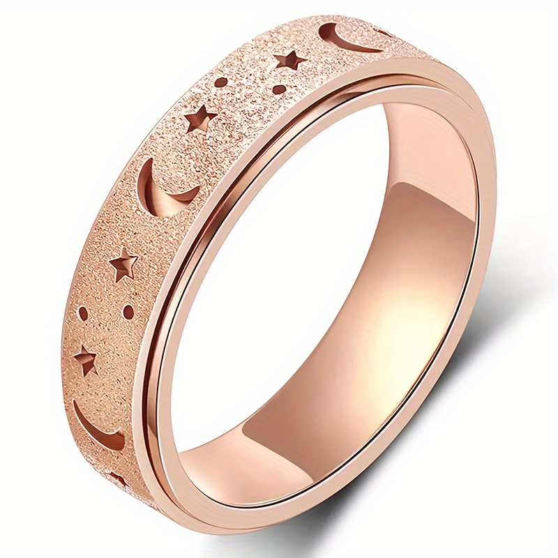 Anxiety Fidget Ring with Rotatable Moon and Star Design