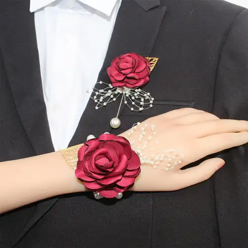 Wedding Bridesmaid Wrist Corsage Wristlet Elegant Artificial Rose Flowers  Pearl Wristband Party Prom Banquet Bride Bracelet - AliExpress