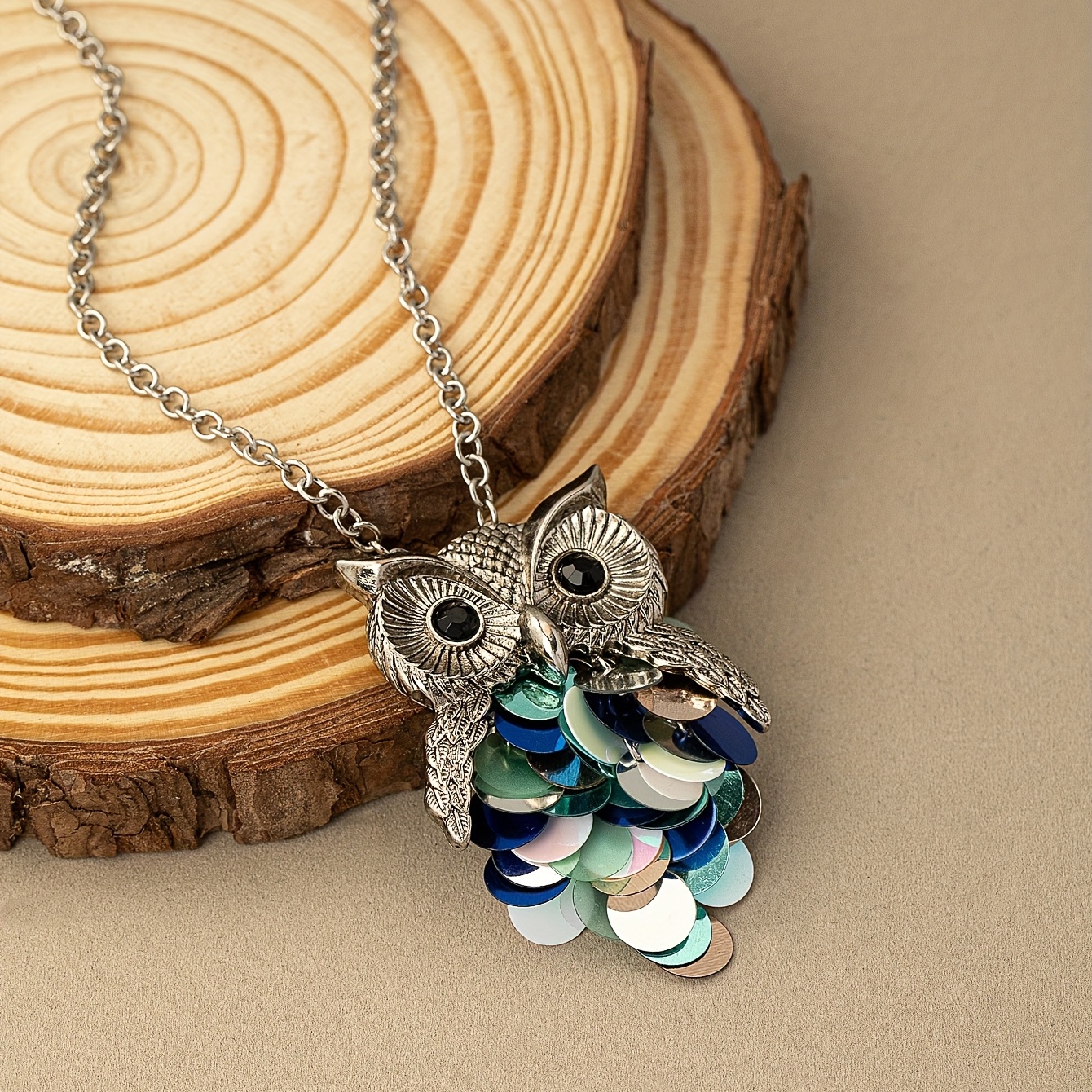 Boho Owl Pendant Long Necklace Vintage Style