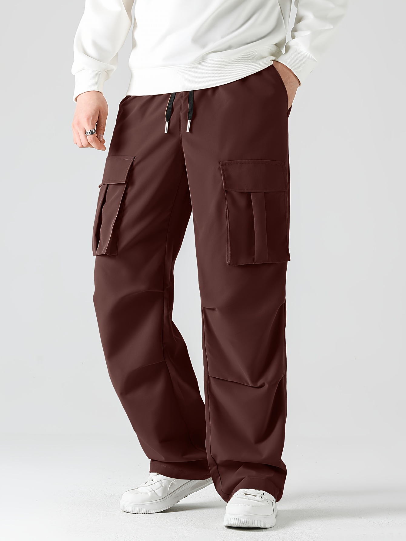 Plus Size Men's Solid Cargo Pants Fashion Casual Drawstring - Temu