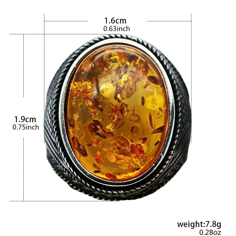 Men's Retro Amber Ring
