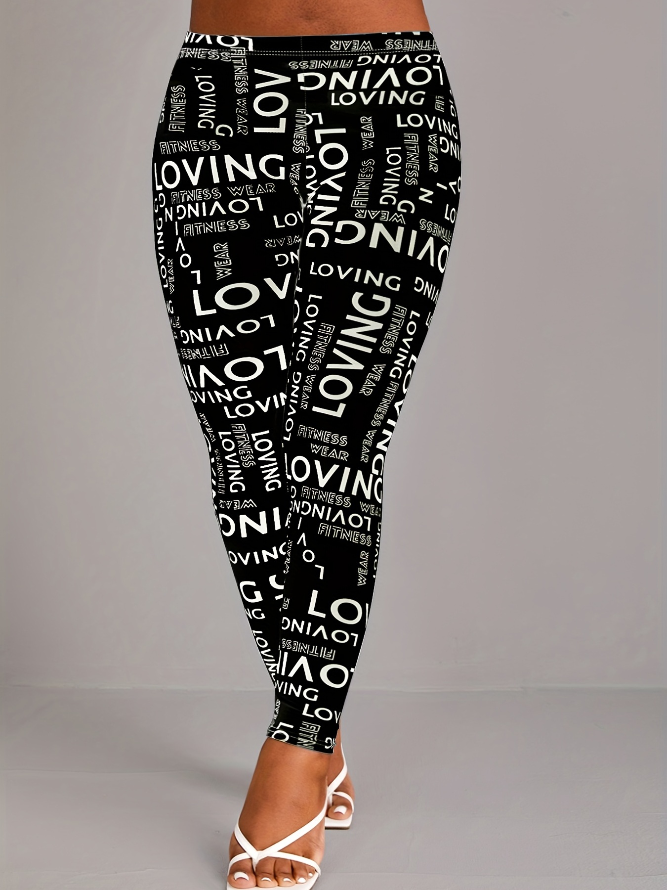 Plus Size Casual Leggings Women's Plus Letter Print Skinny - Temu