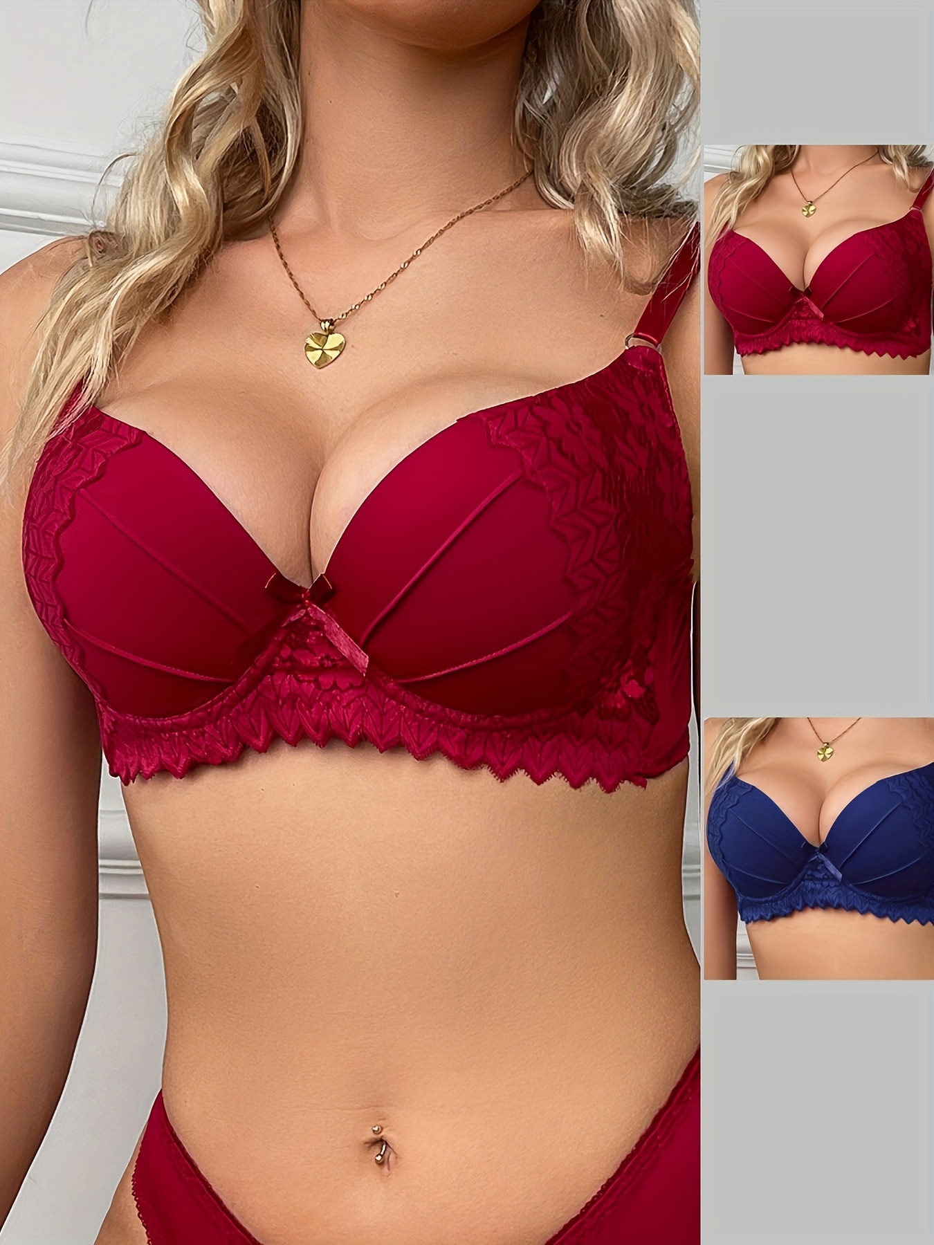 Floral Lace Full Coverage Bra Sexy Bowknot Decor Stretchy - Temu Canada