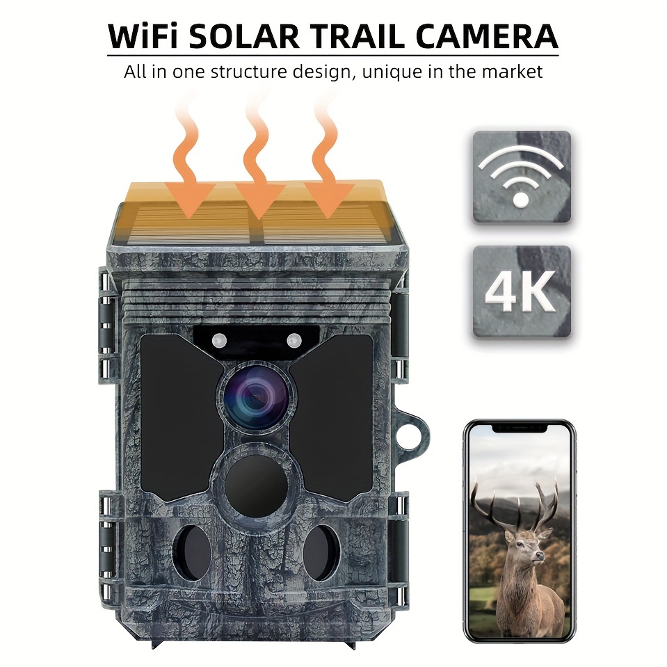 Caméra de Chasse Solaire 4K 46MP, Camera Chasse WiFi Bluetooth