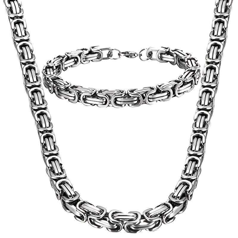 Conjunto de cadena y pulsera de acero inoxidable para hombre con joyas de  malla bizantina de 8 mm