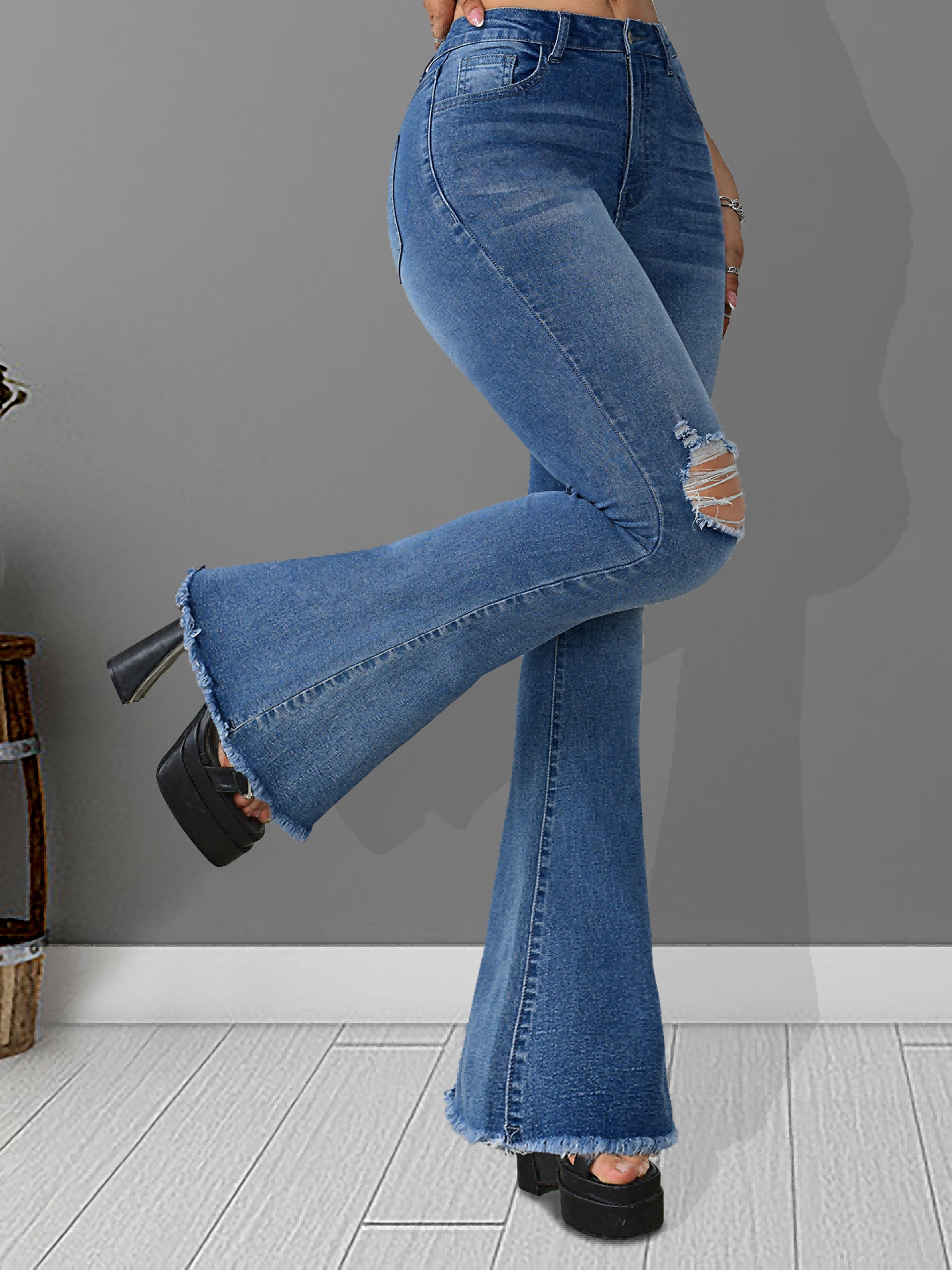 Single breasted High Waist Flare Leg Jeans High Strech - Temu