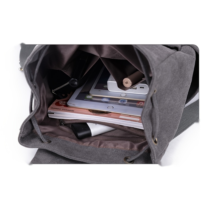 Vintage Canvas Pocket Flap Backpack Lightweight Drawstring Schoolbag