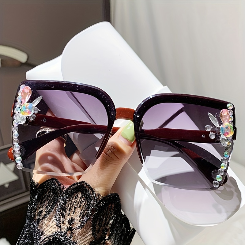 Women's Retro Rhinestone Decor Rectangle Sunglasses - Perfect For Outdoor  Wear! - Temu