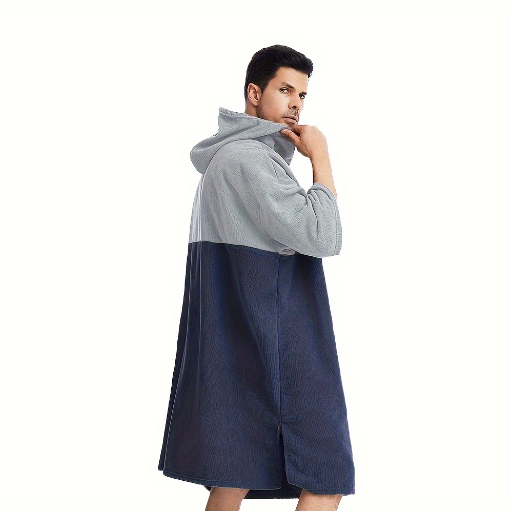 TEMU 1pc Color Blocking Surf Poncho Changing Towel, Changing Robe With Hood, Hooded Design Bathrobe With Large Pocket, Bathroom Supplies