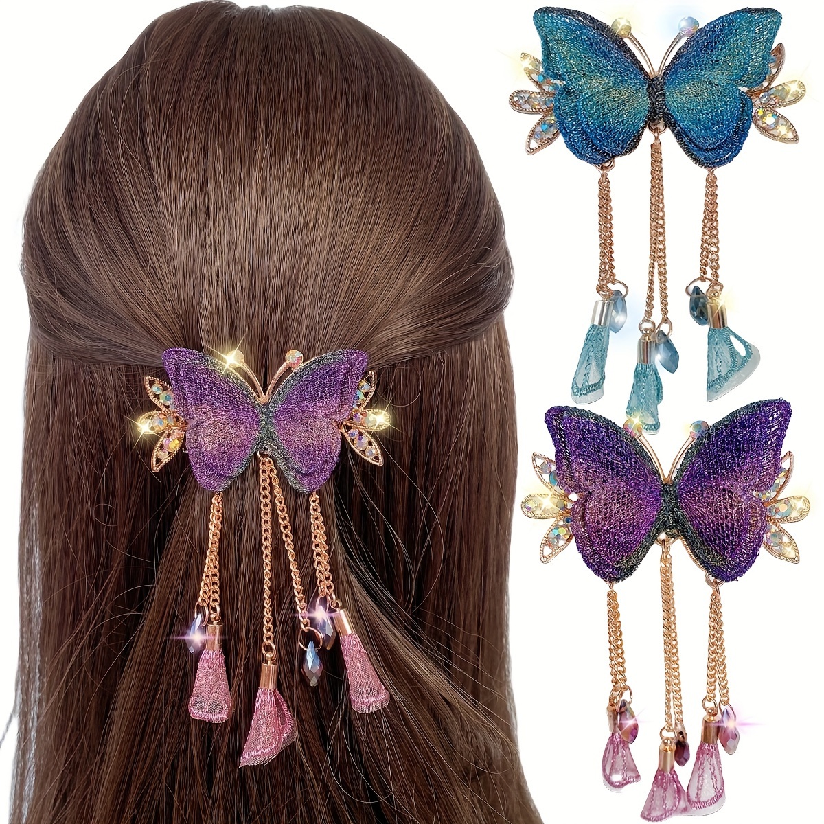 Elegant Angel Wings Tassel Hairpin Rhinestone Faux Pearls - Temu