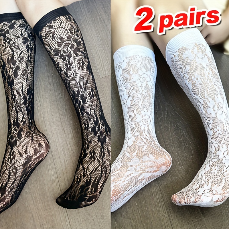 Floral Lace Thigh High Stockings Ruffle Knee Socks Women's - Temu