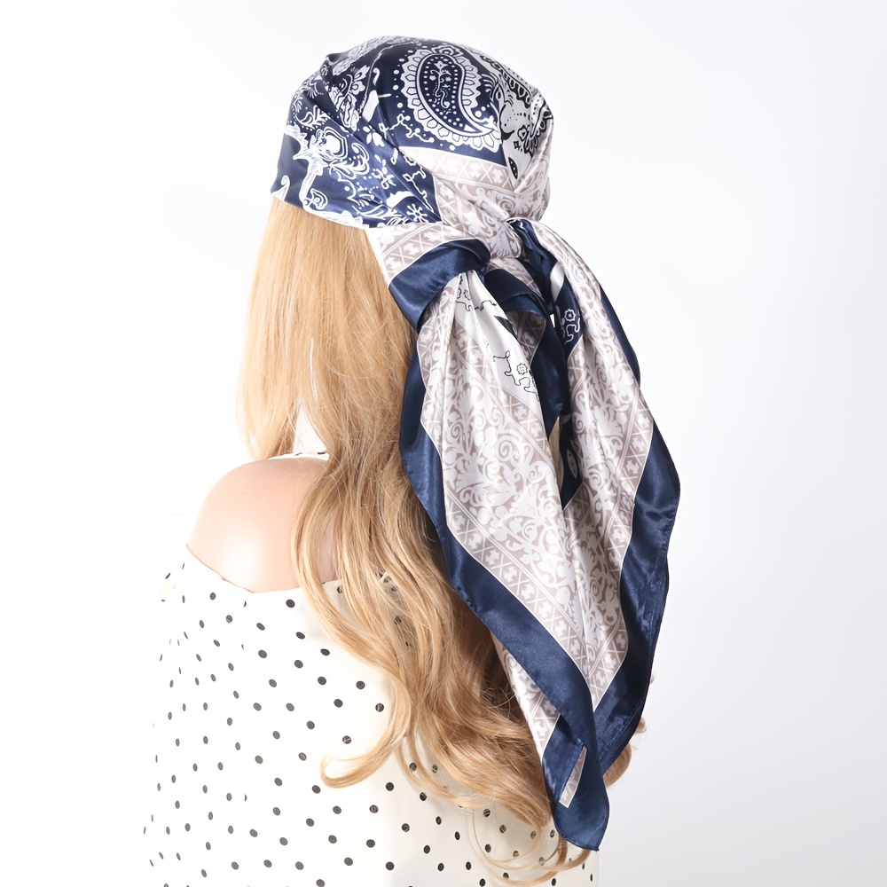Head Scarf for Women - Satin Large Hair Scarves Bandanas - Square Silk Hair  Wrap for Sleeping with - White
