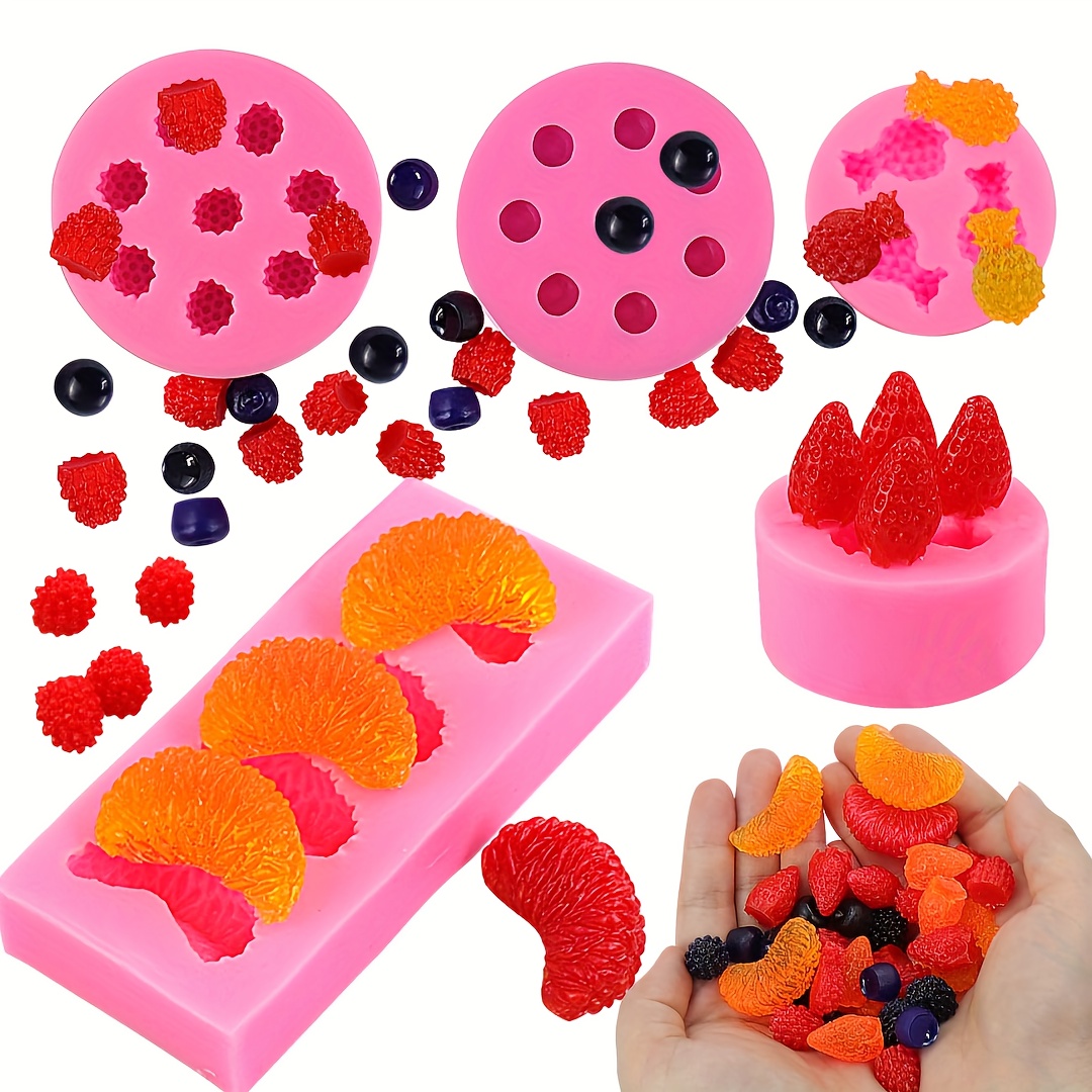 

5pcs Fruit Shaped Jelly Making Silicone Molds, 3d Mini Pineapple Strawberry Orange Blueberry Mulberry Fruit Series Pendants Silicone Mold For Cupcake Decorating, Chocolate Making