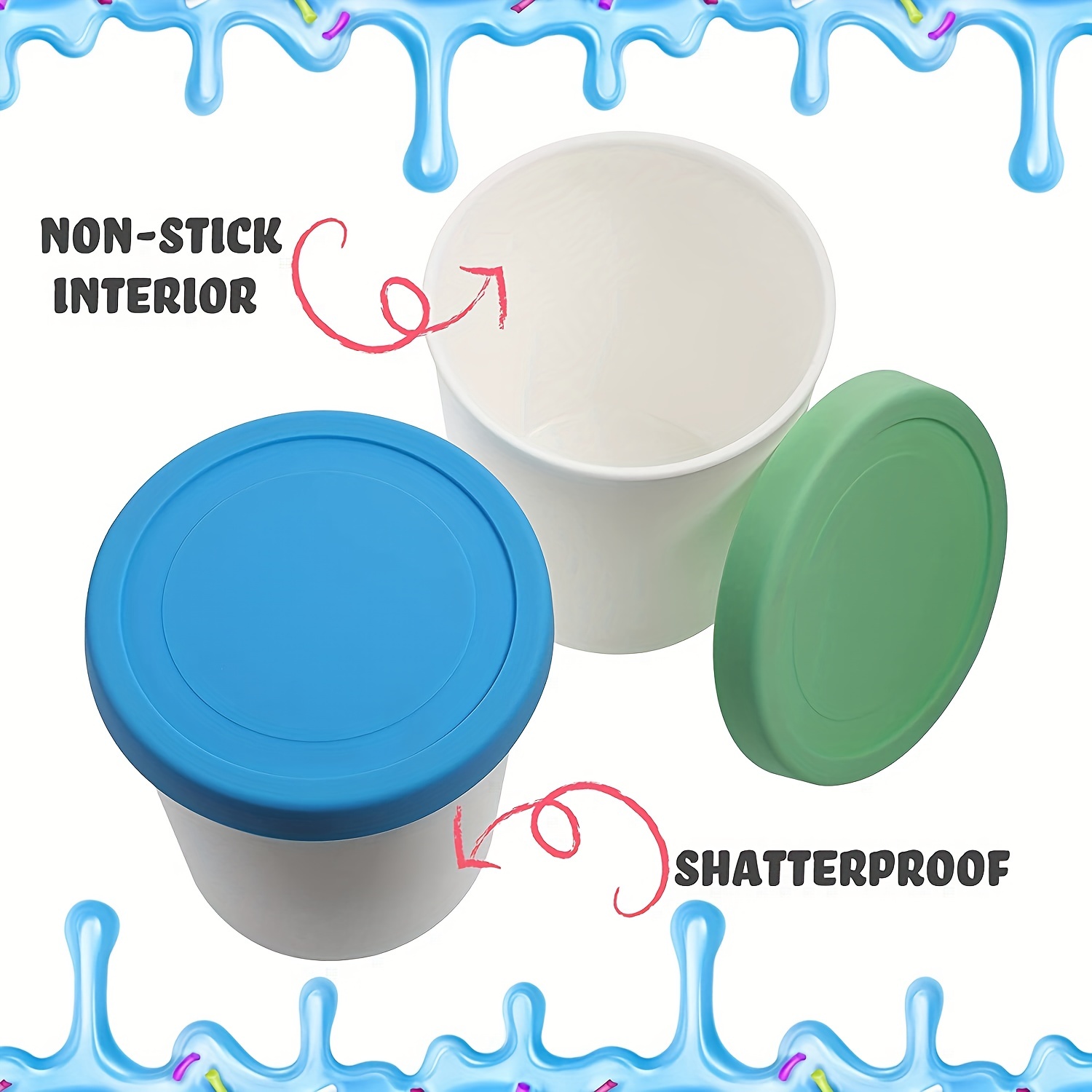 Ice Cream Containers with Silicone Lids 4pcs