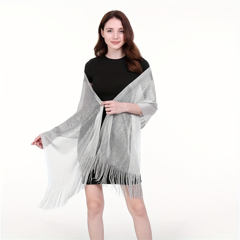 Glitter Tassel Shawl Solid Thin Wrap Cape Classic Decorative Shawls