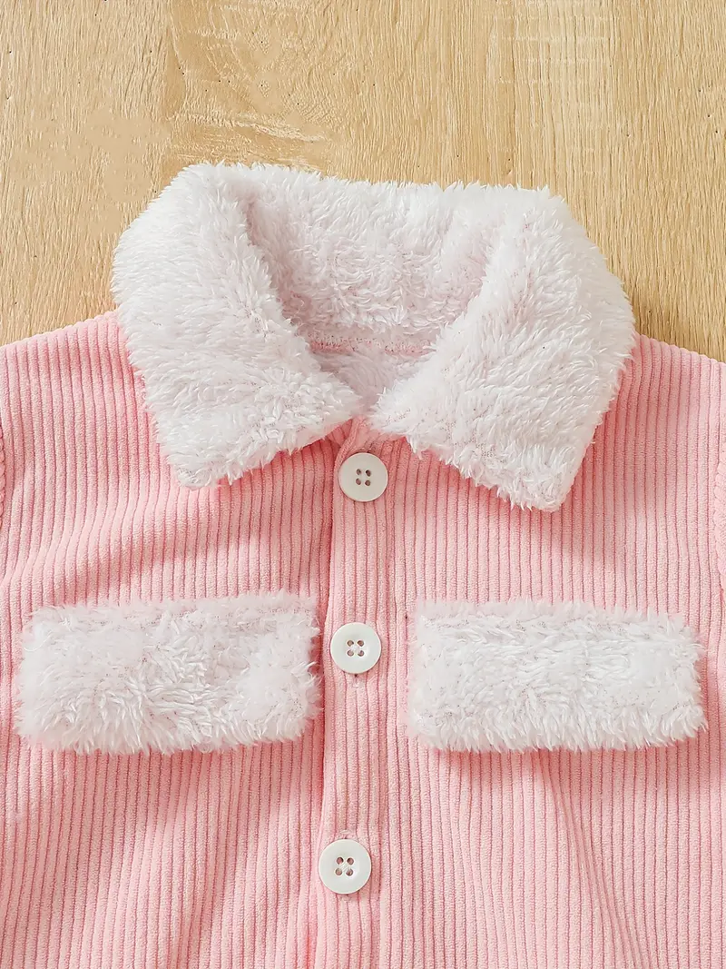 girls stylish turndown collar button corduroy coat trousers set toddler babys warm winter fall clothes details 8