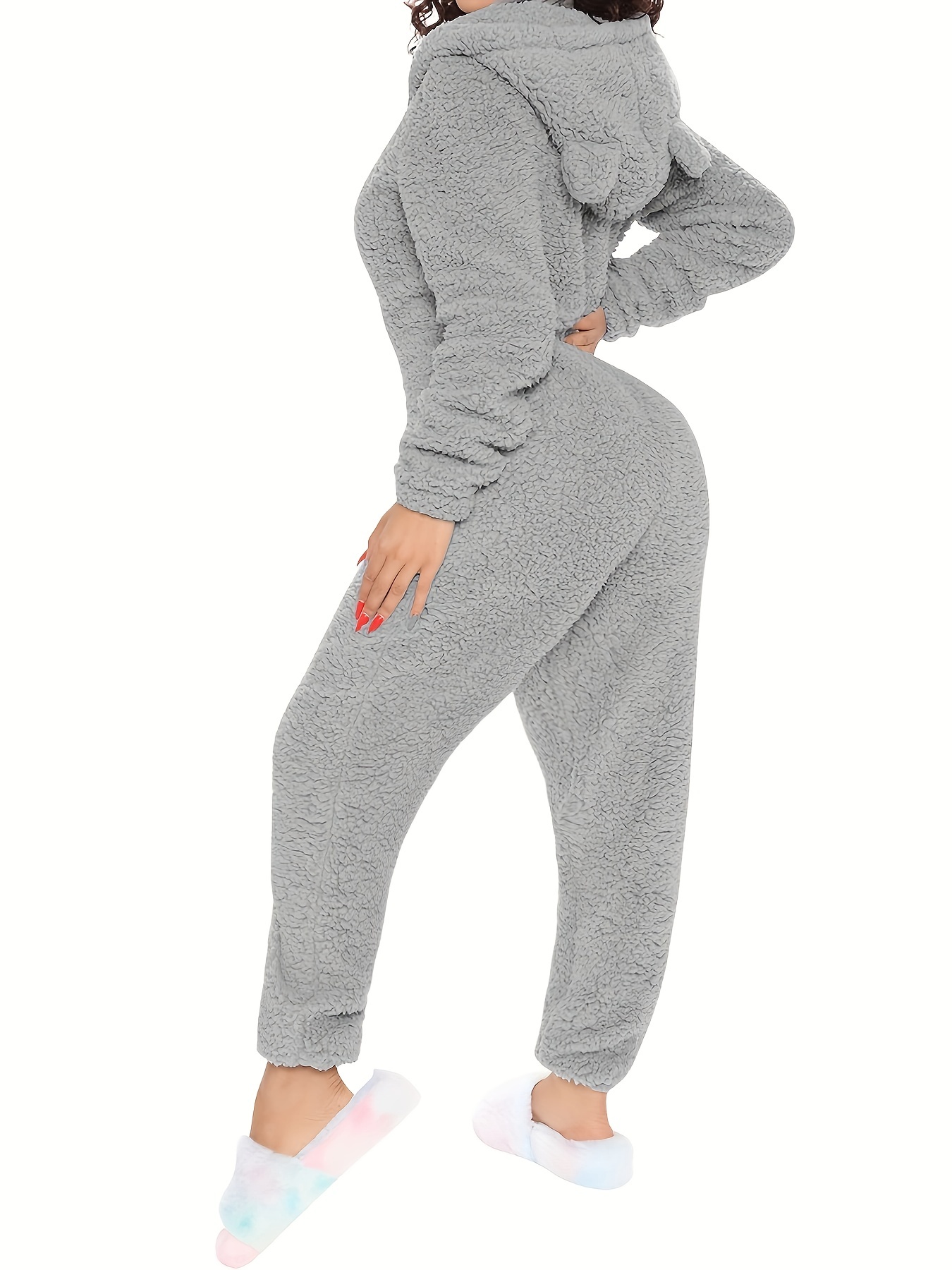 Fuzzy Hooded Pajama Jumpsuit Music Festival Comfy Cute Long - Temu