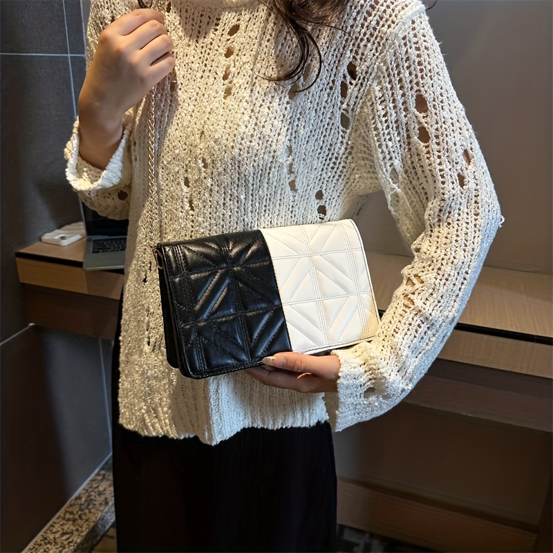 Colorblock Quilted Square Bag Stylish Flap Shoulder Chain Bag