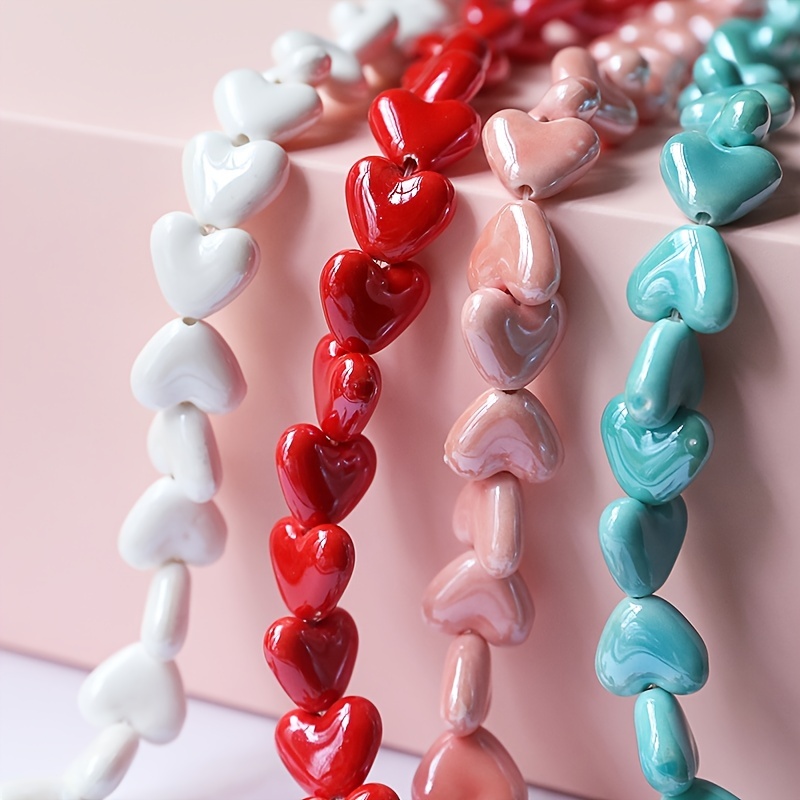 Ceramic Heart Beads | Pink Heart Beads | Red Heart Beads | Valentine Beads  | Love Beads | Pack of 10 Beads