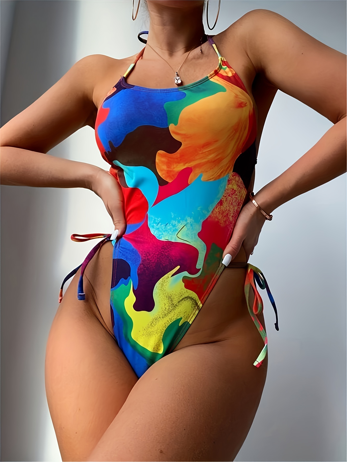 Women's Hollow Out High Cut Thong Bodysuit One-Piece Jumpsuit Backless  Swimsuit