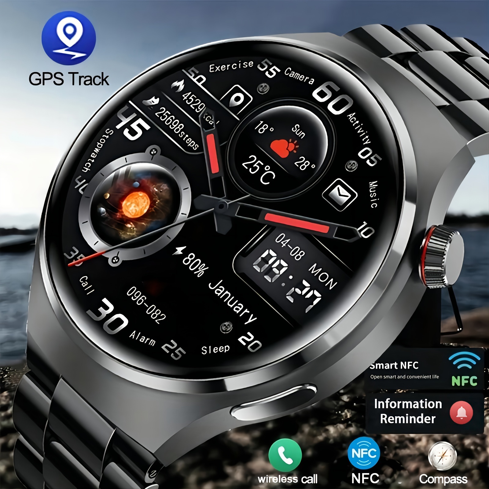 Reloj inteligente Hombres Mujeres Bluetooth Presión arterial Monitor de  frecuencia cardíaca Sport Smartwatch Fitness Tracker para Xiaomi Huawei Ios