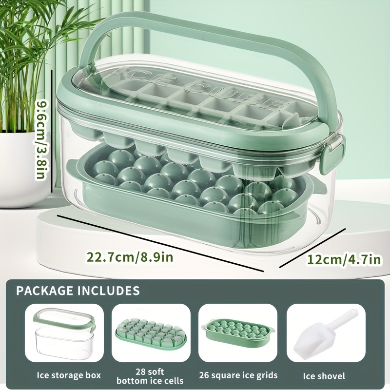 Ice Cube Tray, Square Ice Trays for Freezer with Lid & Bin, Square Ice Cube  Mold, 2 Tiers, 1 Ice Bucket and Shovel, Easy Release Stackable