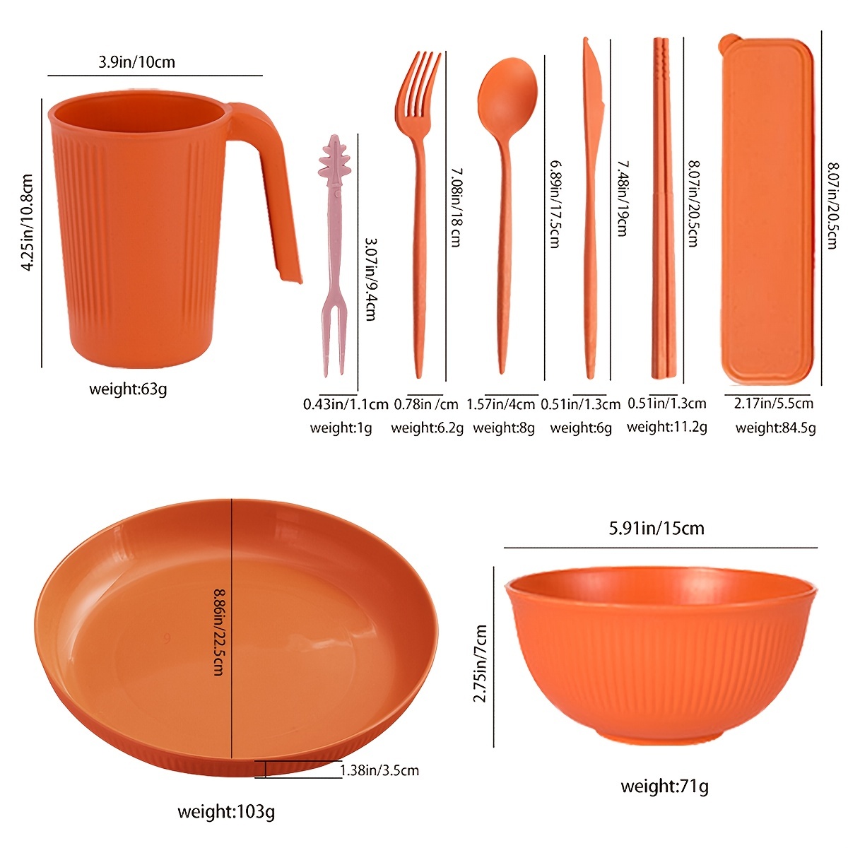 Reusable Wheat Straw Dinnerware Set, Plates Bowls Spoon Fork And Chopsticks  Set With Dishwasher And Microwave Safe Cutlery For Adults - Perfect For  Camping And Travel - Durable,back To School Cutlery Sets 