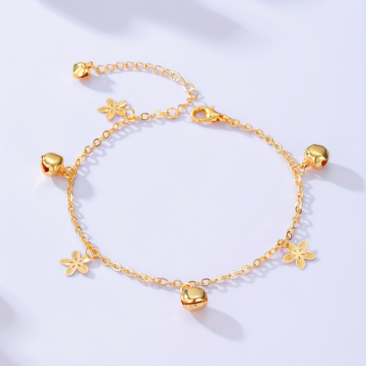 Plum Flower Bell Shape Pendant Thin Chain Anklet 18K Gold Plated Copper  Ankle Bracelet For Women Girls 1 Pc