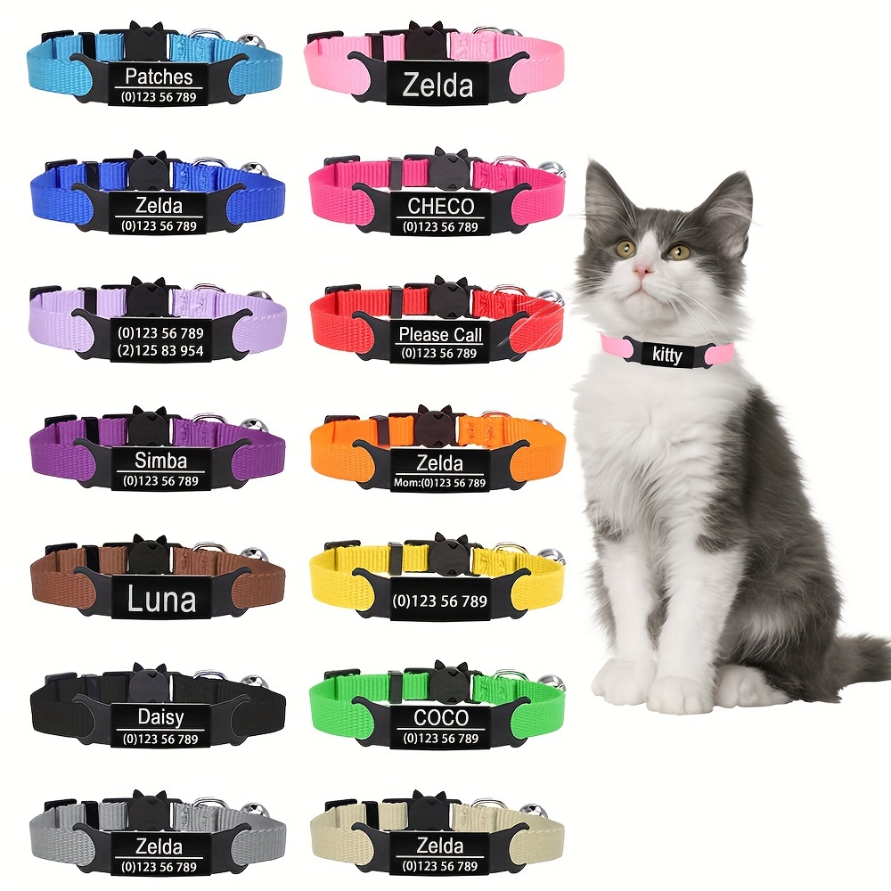 

[customized] Black Nameplate Lettering Solid Collar, Size Adjustable Safety Pet Collar Suitable For Puppy And Cats