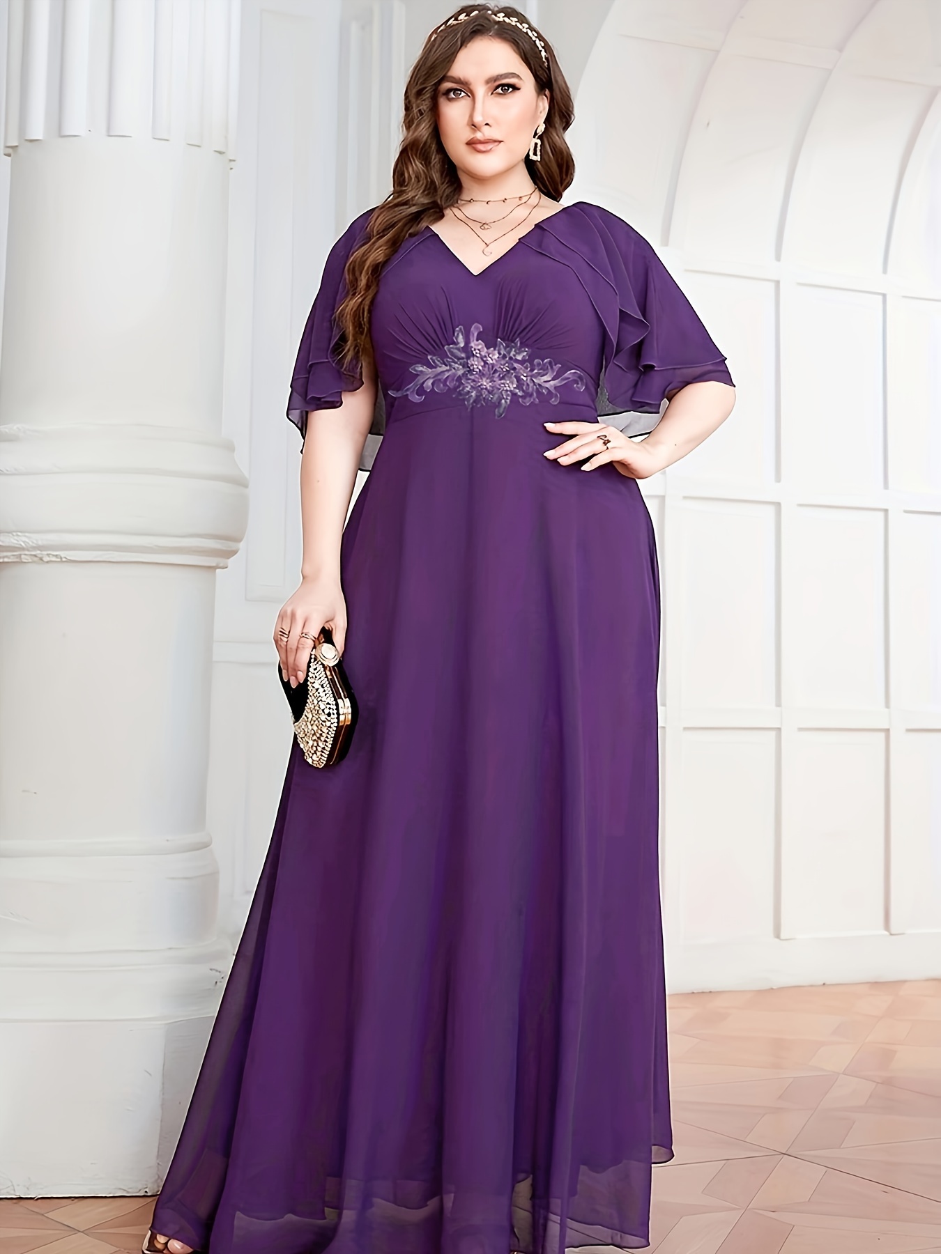 Elegant Plus Size Purple Lace Mother of the Bride Dress - Sheer Neck, Long  Sleeves, Aso Ebi Style, Floor-Length Evening Gown