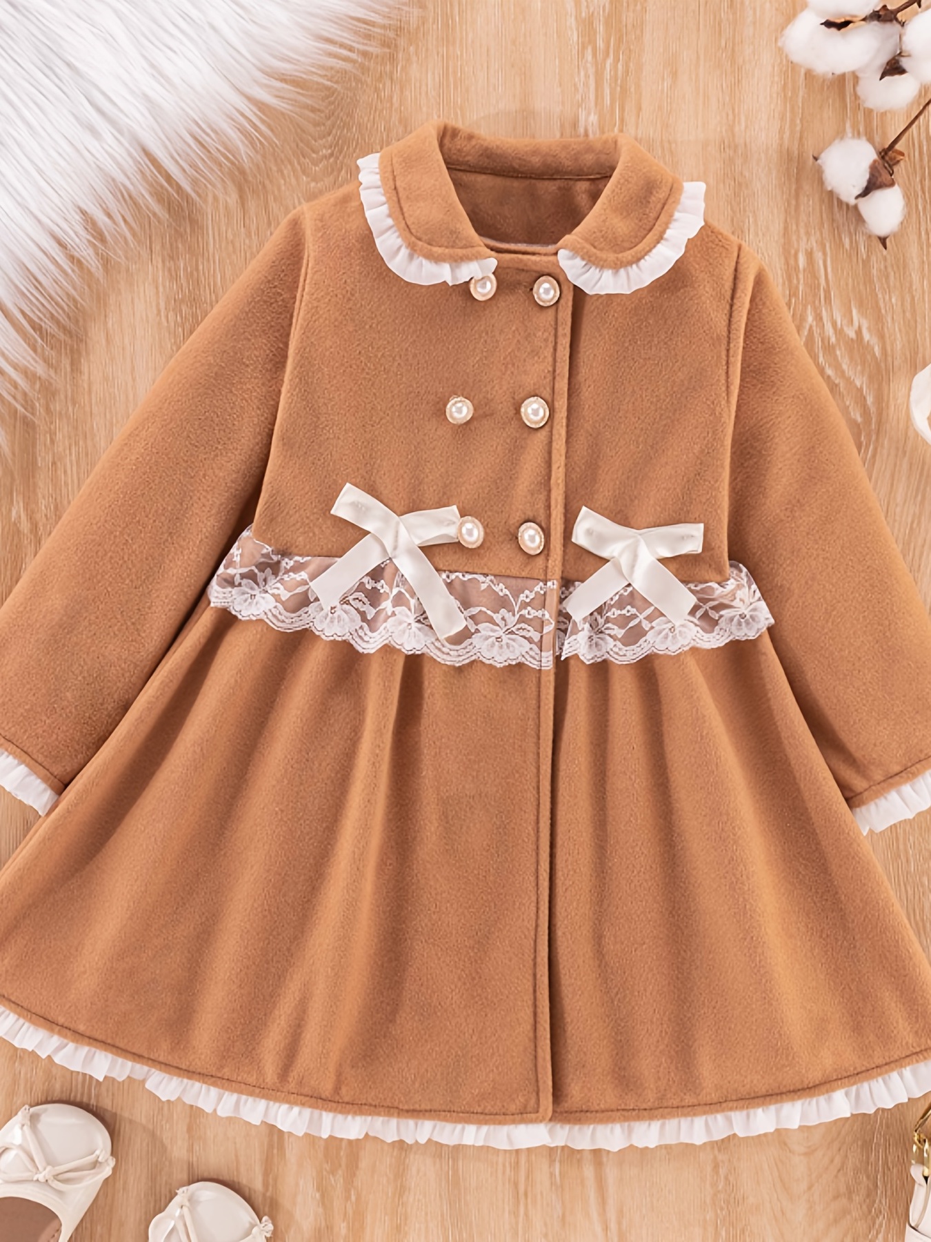 Toddler Girl Lace Design Bowknot Button Design Trench Coat