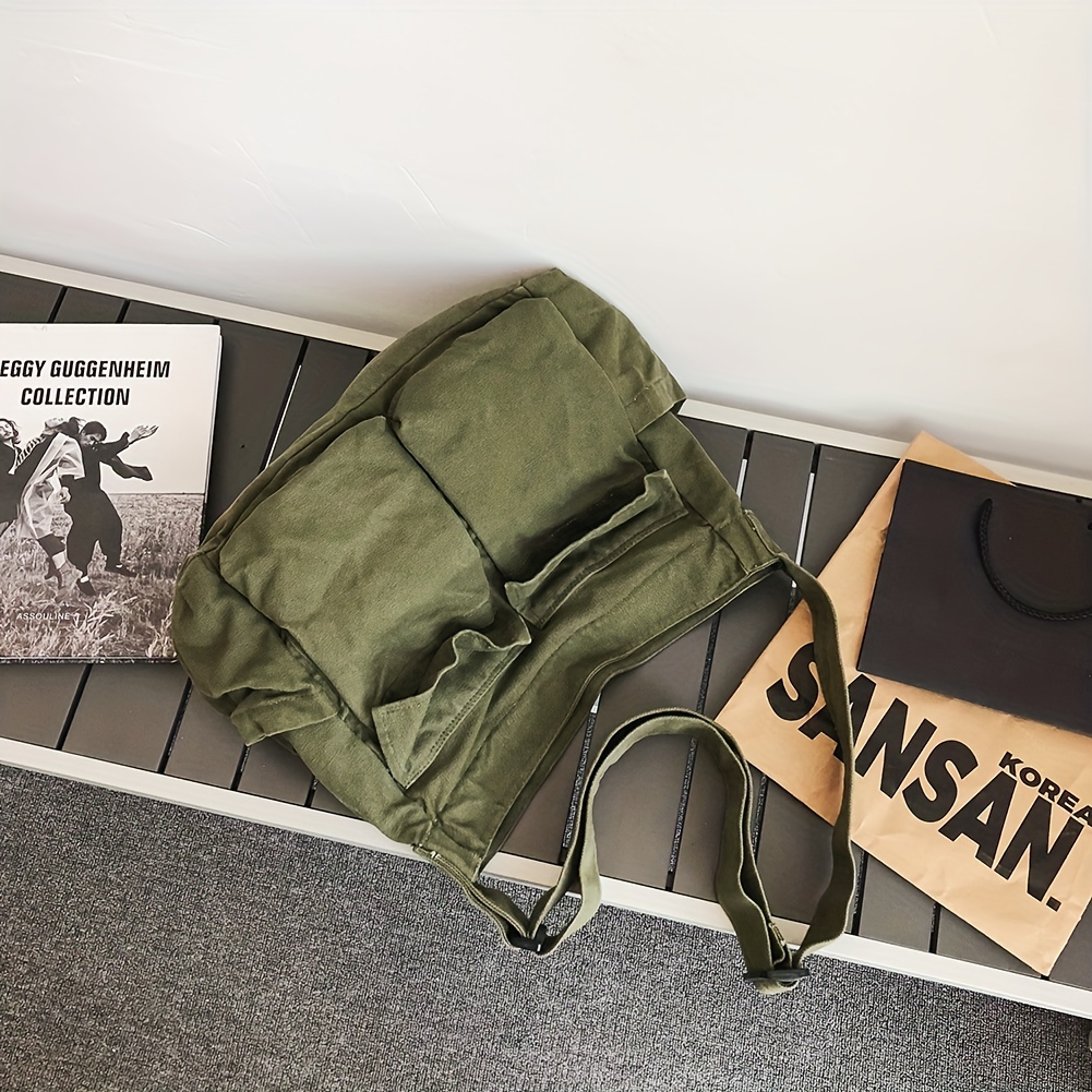 Women Canvas Messenger Bag Hobo Tote Cute Shoulder Bag Large Crossbody Bags  with Multiple Pockets for Travel School(Beige)