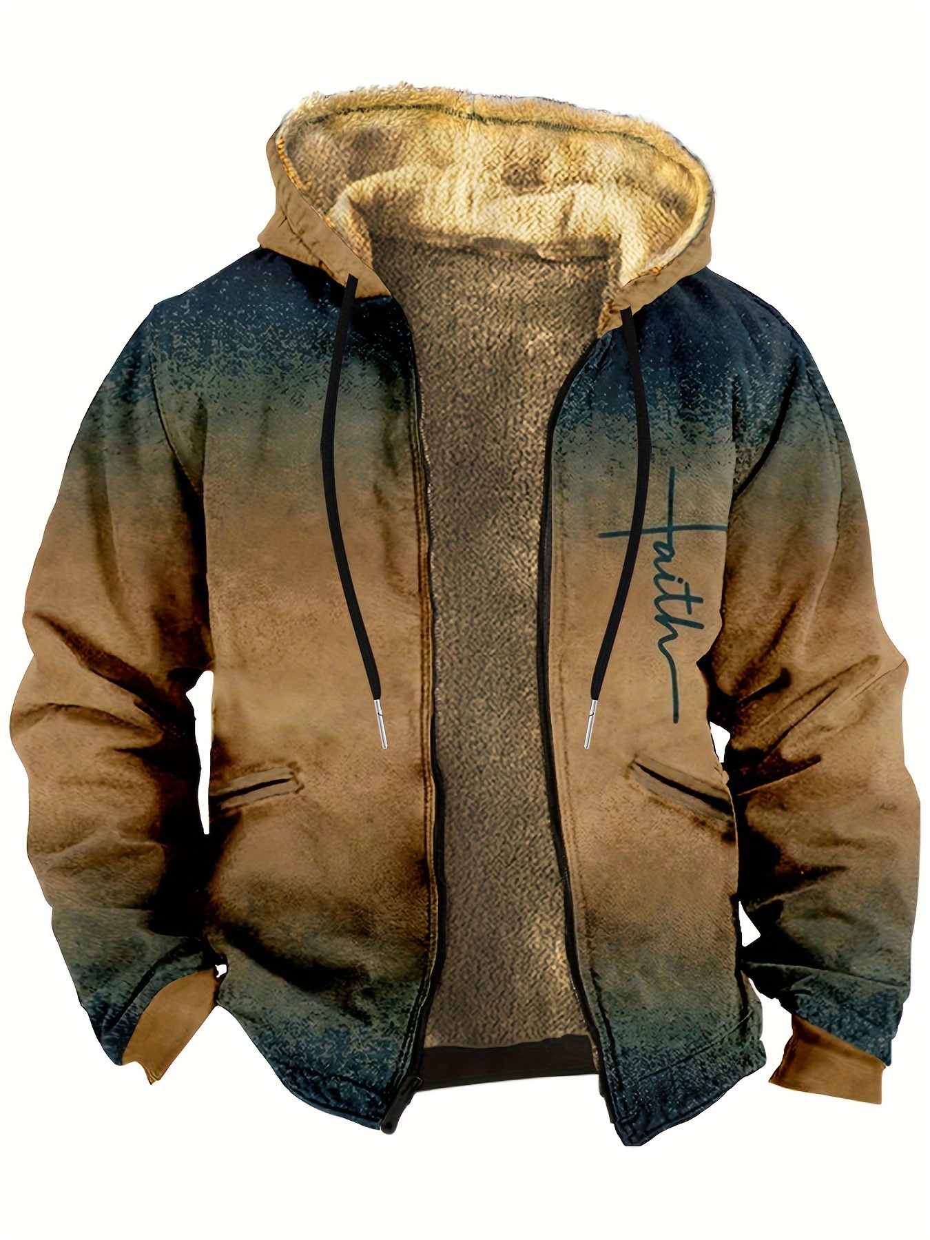 Graduated Color Vintage Style Warm Fleece Coat, Men's Casual