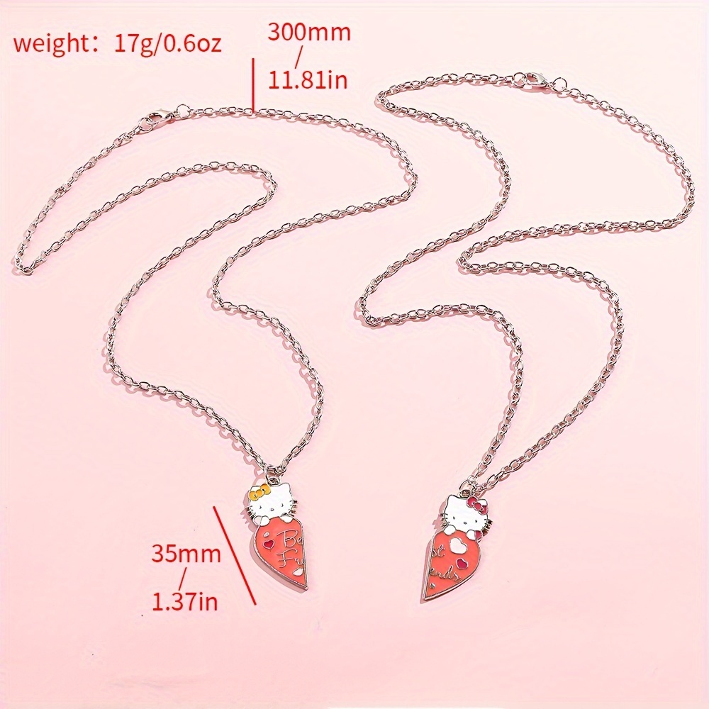 2pcs Girls Magnetic Heart Charm Necklace